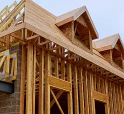 Wooden frame structure of a house under construction